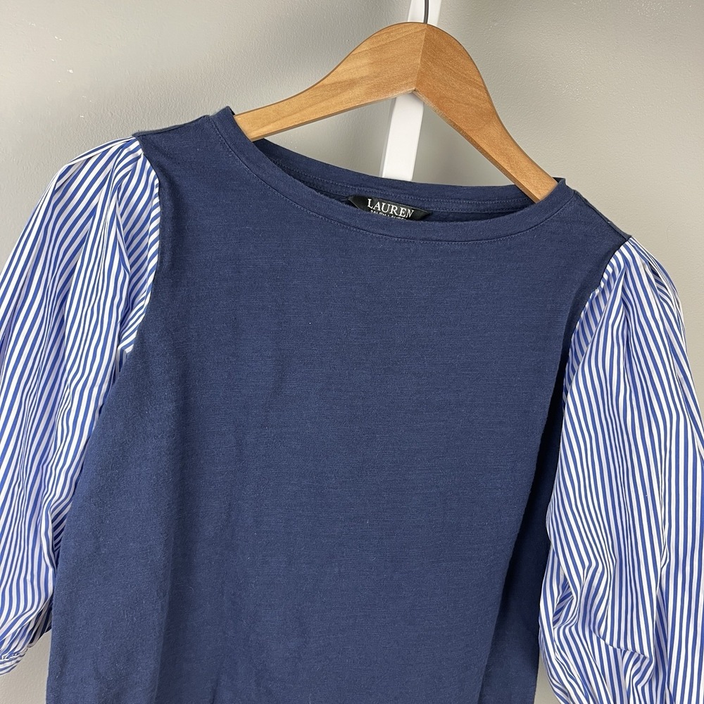 Lauren Ralph Lauren Blue‎ Preppy Top Womens XS Puffy Balloon Sleeve Nautical
